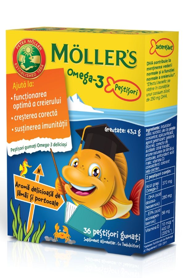 mollers-pestisori-cu-aroma-de-portocale_14.jpg Moller's Pestisori gumati cu Omega-3 aroma de lamai si portocale, 36 jeleuri, Orkla Health
