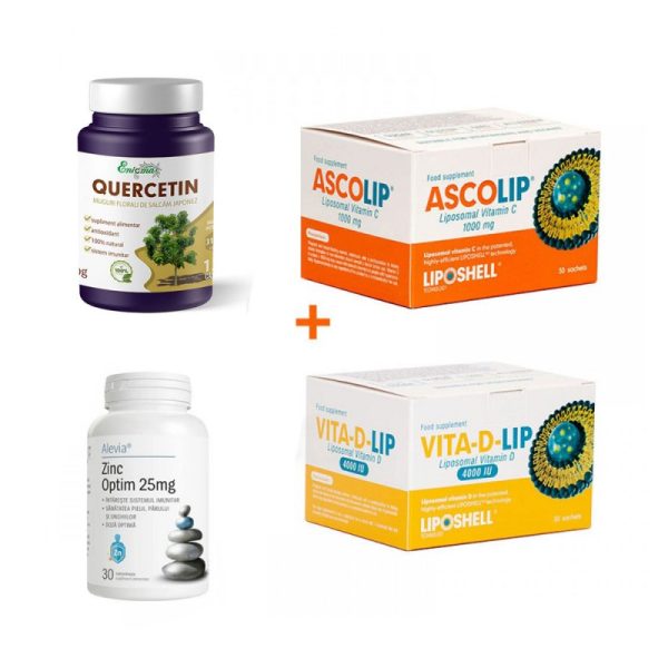 Pachet Imuno - Vitamina C+Vitamina D 4000 ui+Zinc 25 mg + Quercetina 120cps