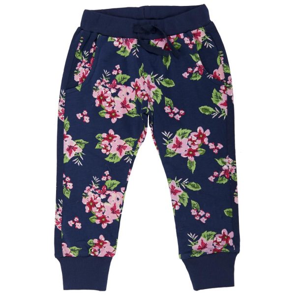 Pantalon trening copii Chicco, bleumarin cu flori ciclamen
