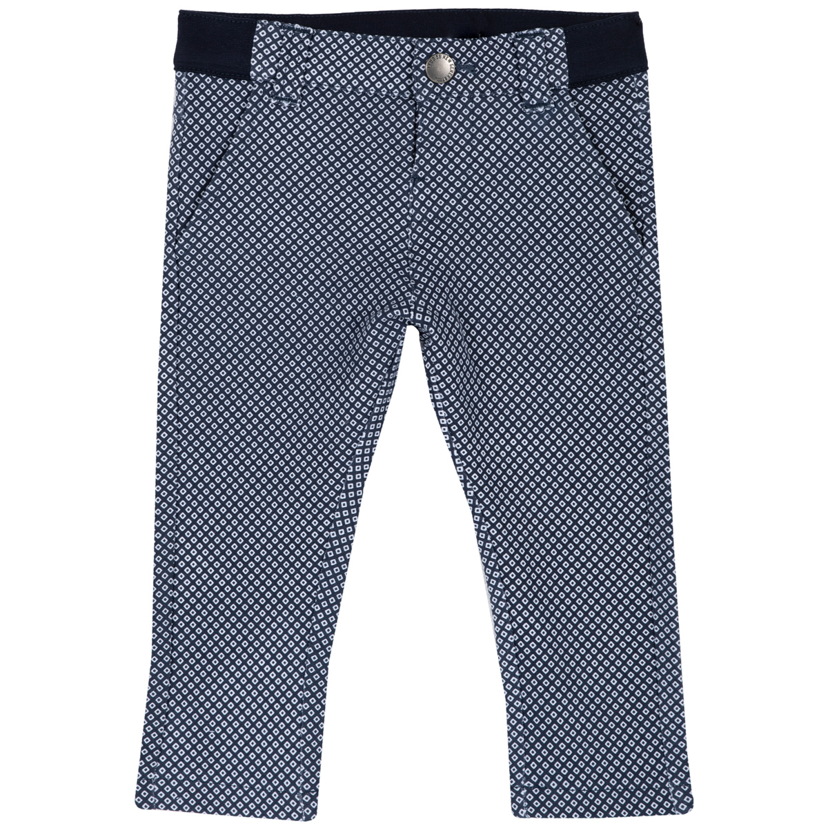Pantalon lung copii stretch, alb cu bleumarin, 08139