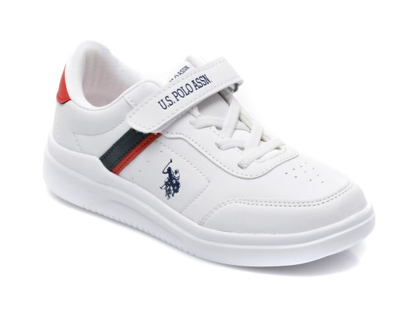 Pantofi sport US POLO ASSN albi, BERKELEY JR, din piele ecologica