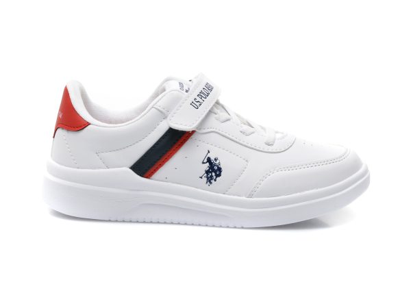 Pantofi sport US POLO ASSN albi, BERKELEY JR, din piele ecologica