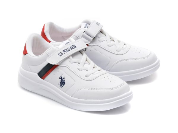 Pantofi sport US POLO ASSN albi, BERKELEY JR, din piele ecologica