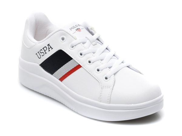 Pantofi sport US POLO ASSN albi, CAMEL WMN, din piele ecologica