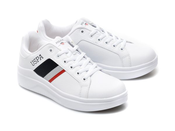 Pantofi sport US POLO ASSN albi, CAMEL WMN, din piele ecologica