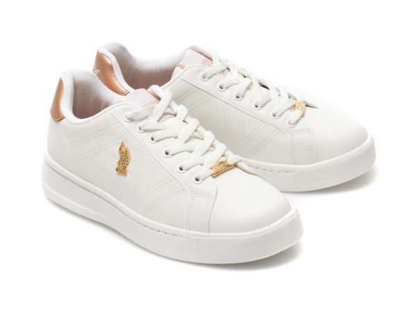 Pantofi sport US POLO ASSN albi, EXTRA, din piele ecologica