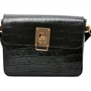 Poseta METTER neagra, ARINA, din piele croco