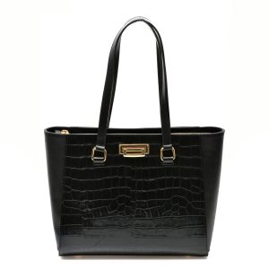 Poseta METTER neagra, IOANA, din piele croco