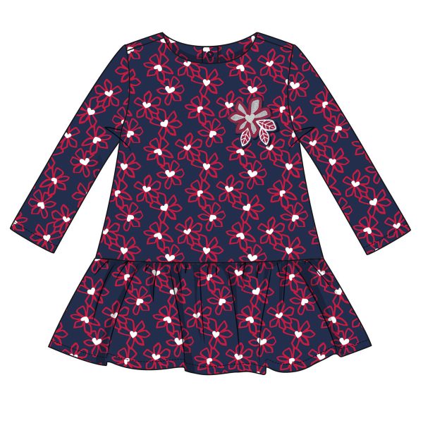 Rochita cu maneca lunga Chicco, bleumarin cu motive florale, 00300