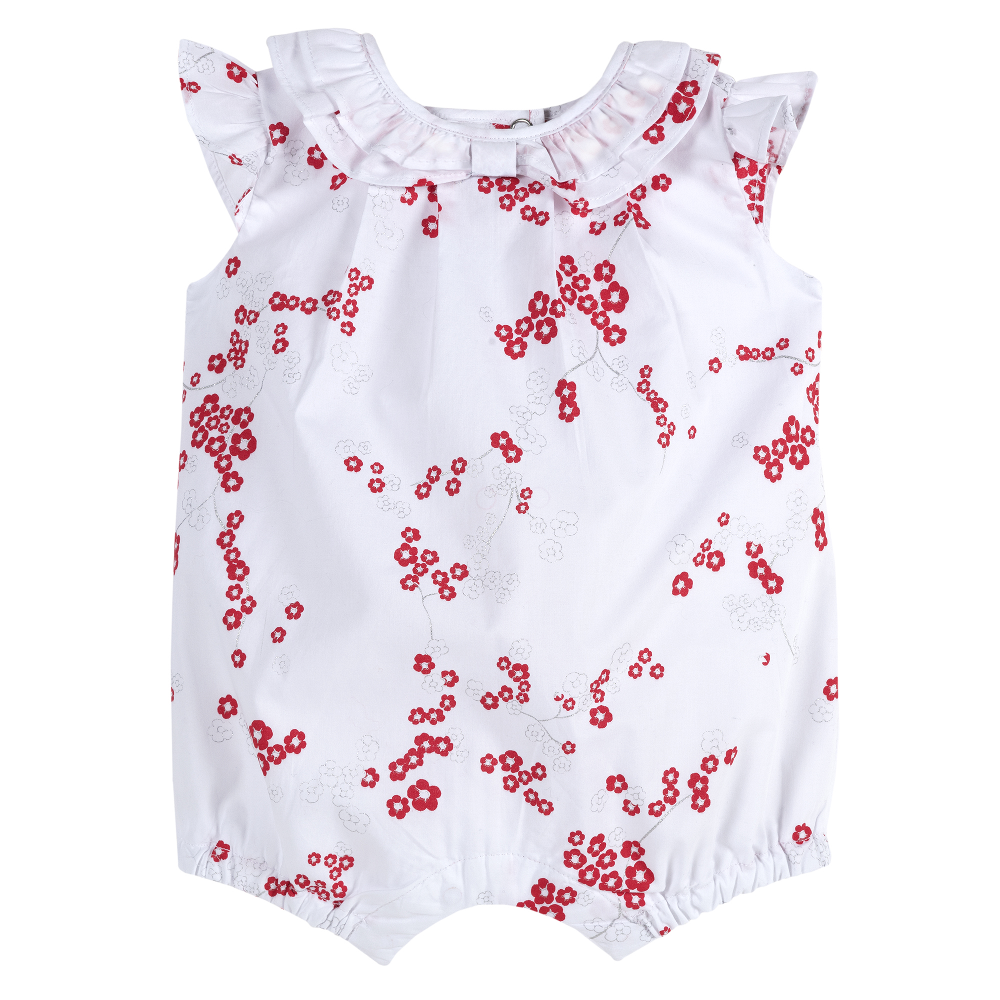 Salopeta fetite Chicco, cu pantalon scurt, alb cu rosu, 57124