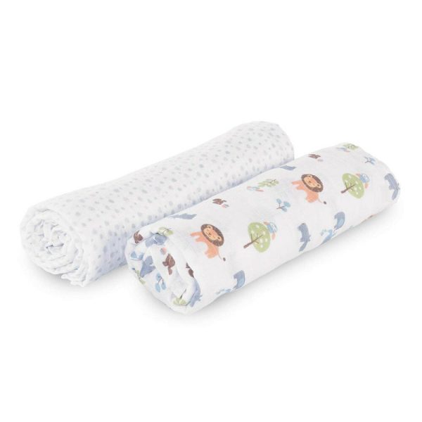 Scutece muselina Chicco, set 2buc, light grey/animals, 0+luni