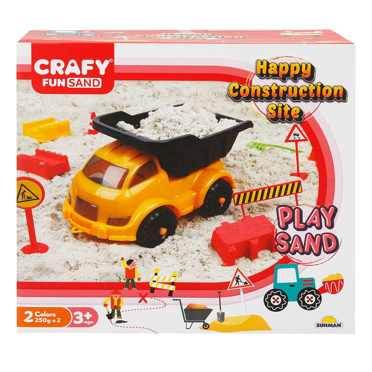Set nisip kinetic, Crafy Fun Sand, Sand Happy Construction, 14 piese, 500 g nisip
