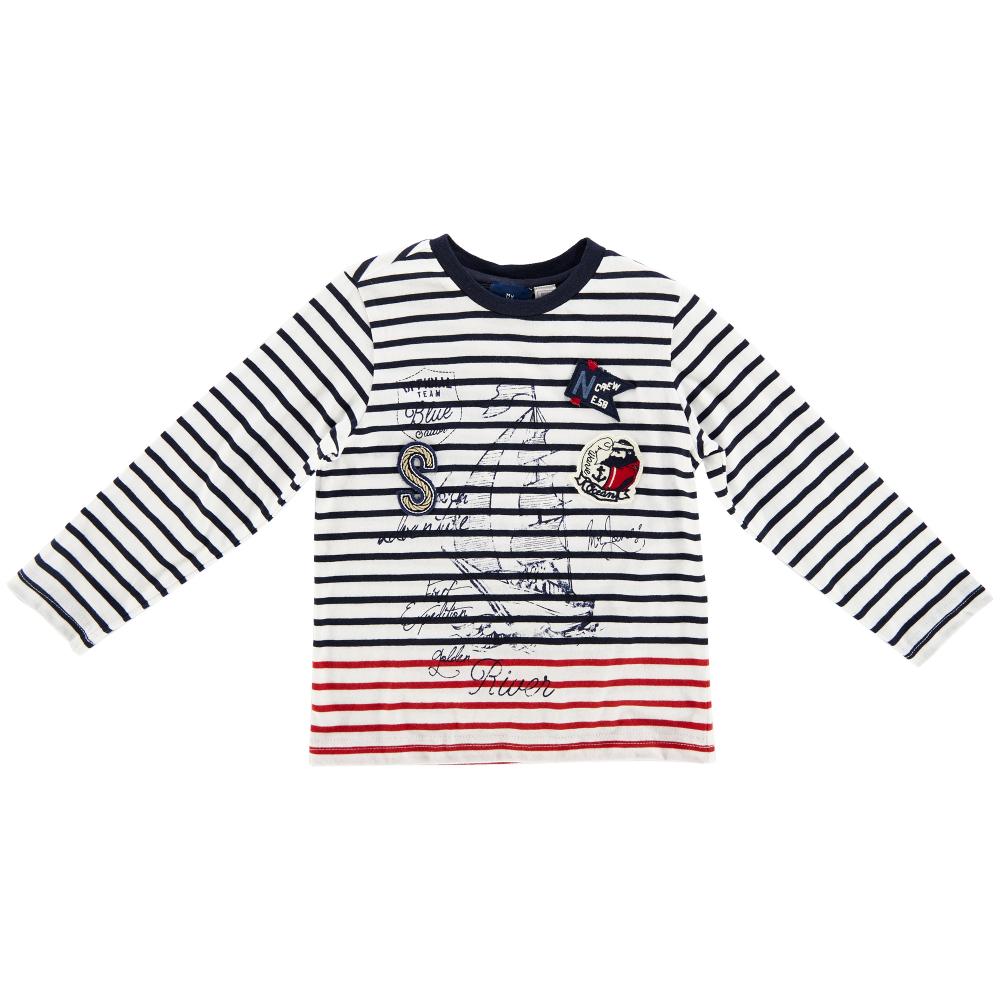 Tricou copii Chicco, maneca lunga, alb cu dungi bleumarin si rosii, 06281