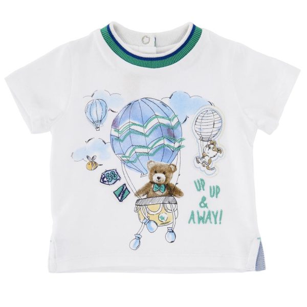 Tricou copii Chicco, maneca scurta, alb cu verde si albastru, 06229