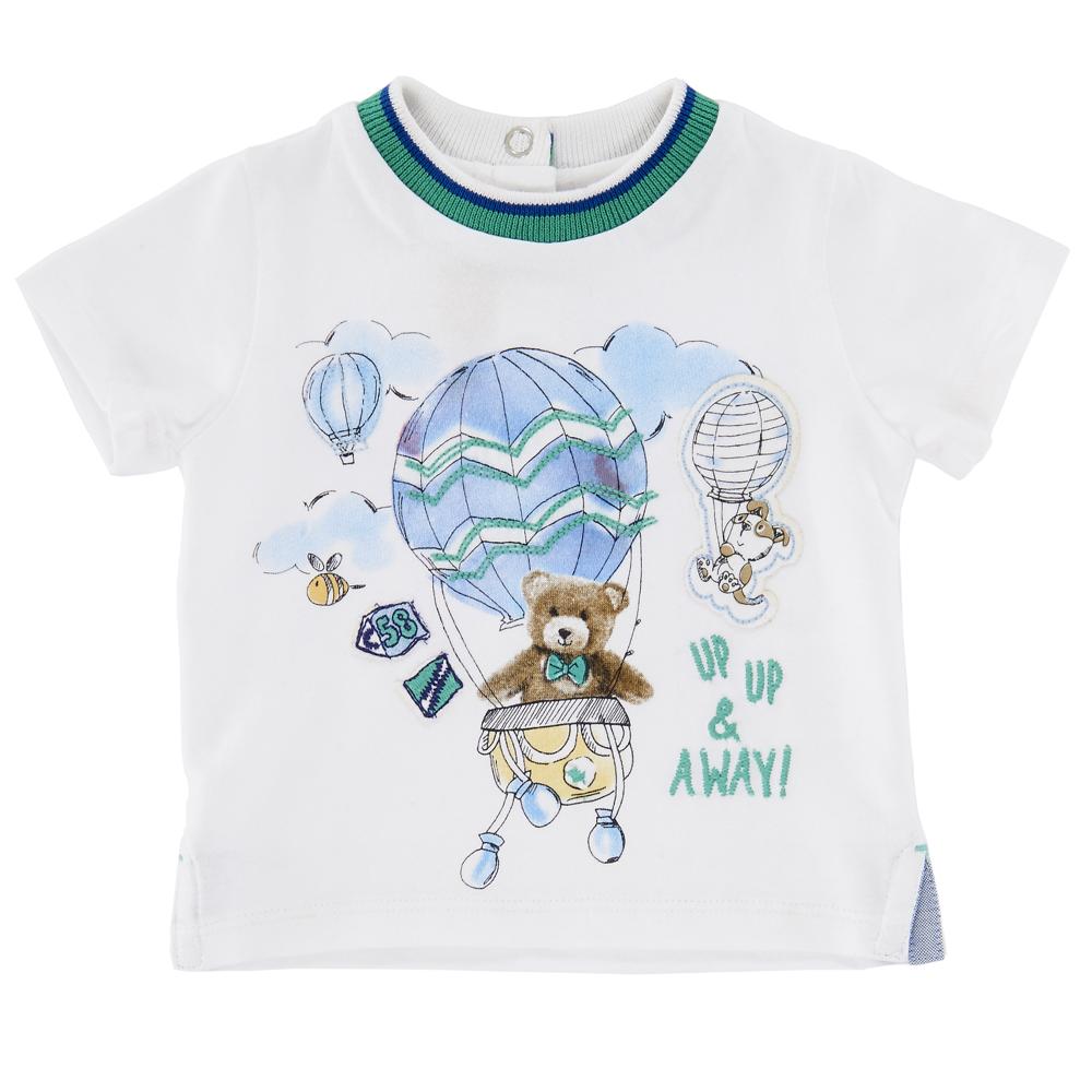 Tricou copii Chicco, maneca scurta, alb cu verde si albastru, 06229
