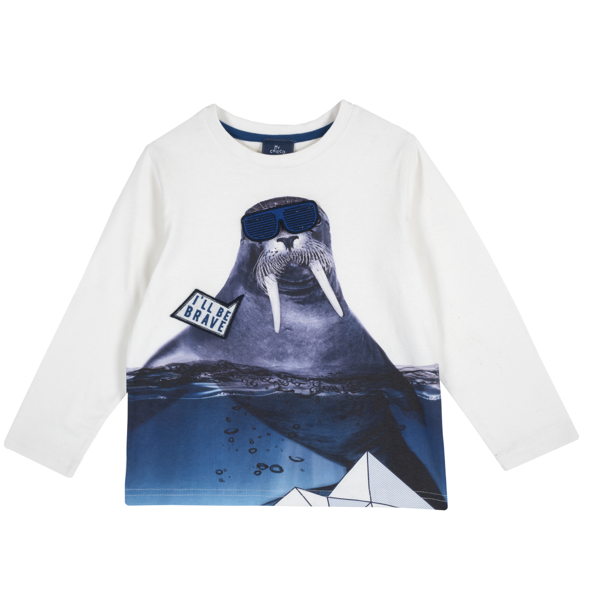 Tricou copii Chicco, maneca lunga, alb, imprimeu animalute, 06797