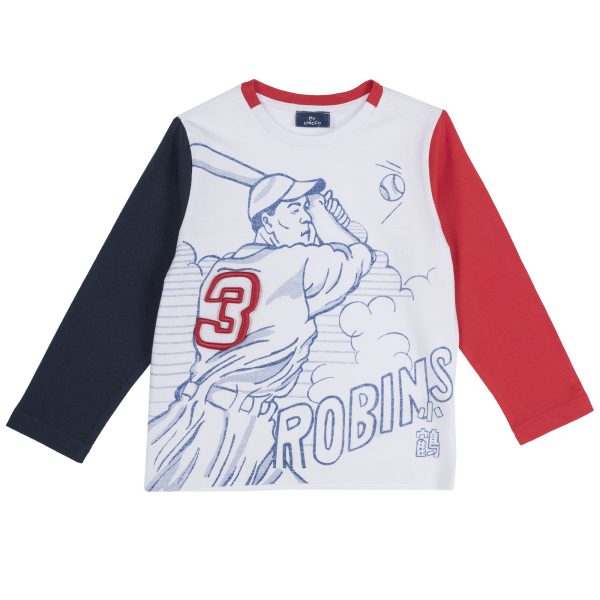 Tricou copii Chicco, maneca lunga, alb cu model, 06654