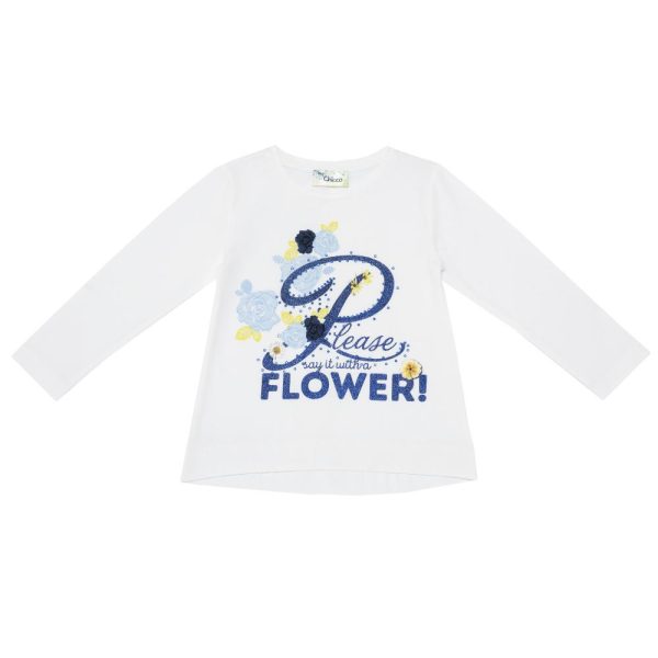 Tricou copii Chicco, maneca lunga, alb cu model, 61952