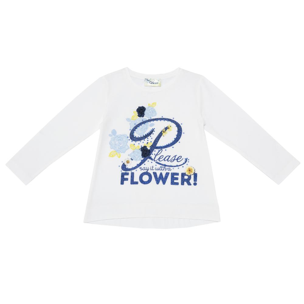 Tricou copii Chicco, maneca lunga, alb cu model, 61952