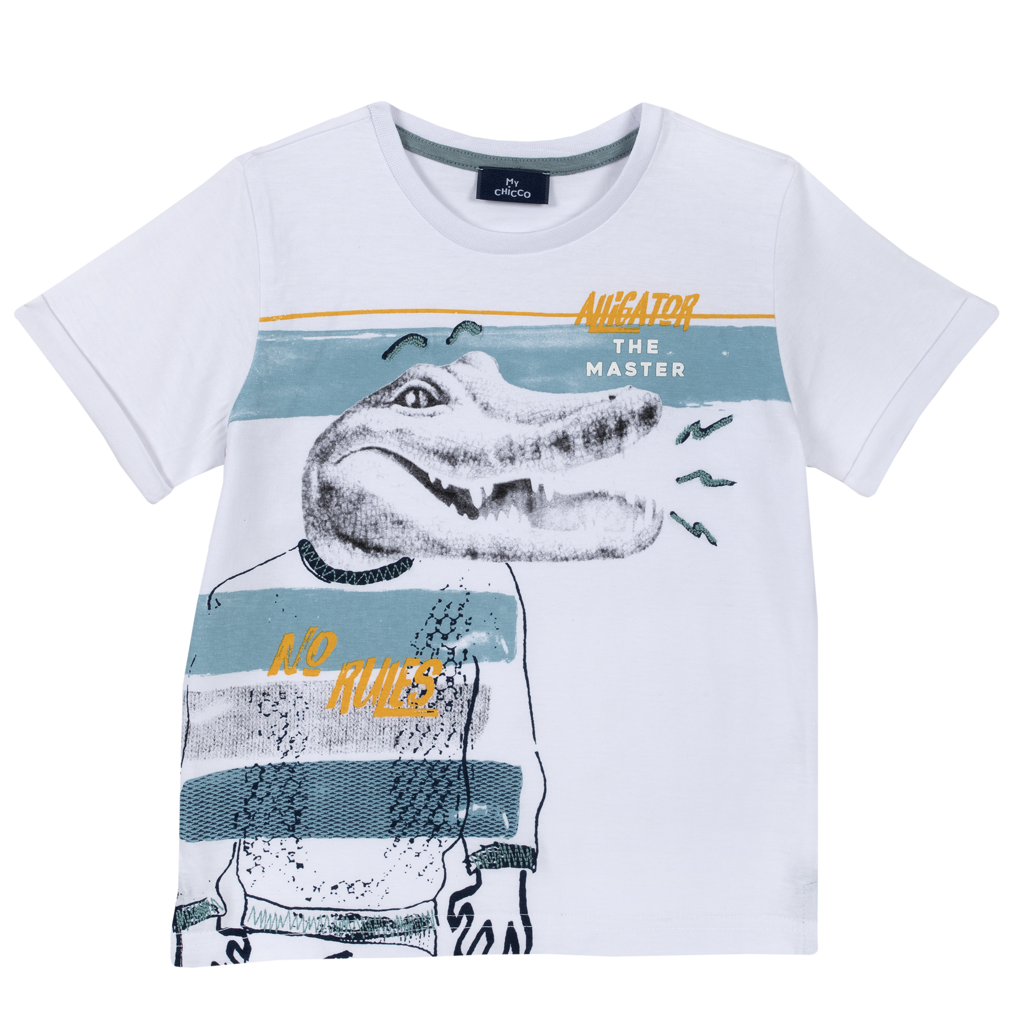 Tricou copii Chicco, maneca scurta, alb cu model, 06633