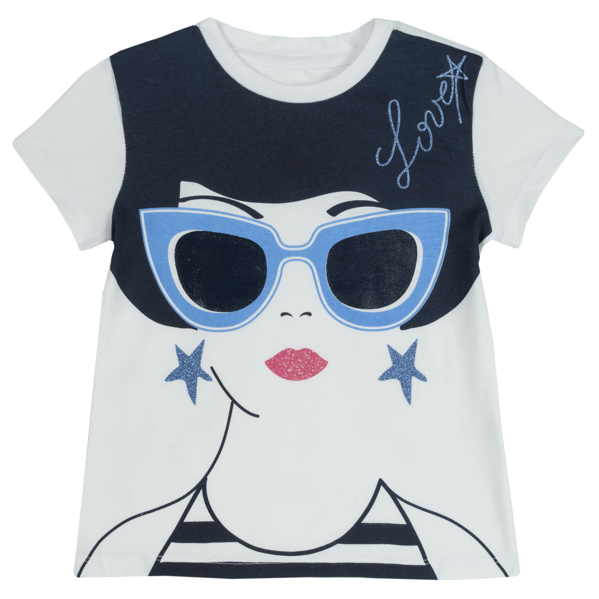 Tricou copii Chicco Love, maneca scurta, alb cu bleumarin, 06728