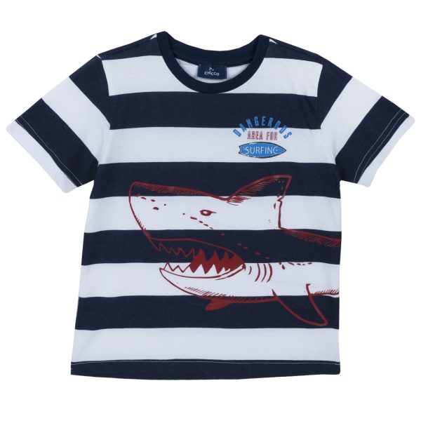 Tricou copii Chicco, maneca scurta, alb cu bleumarin, 06688