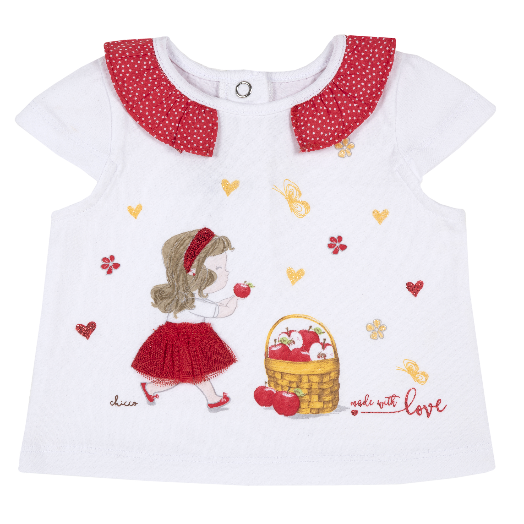 Tricou copii Chicco, volanas, alb cu imprimeu, 06883
