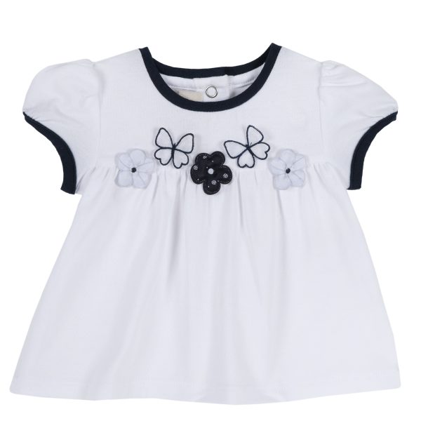 Tricou copii Chicco, maneca scurta, alb cu bleumarin, 06573