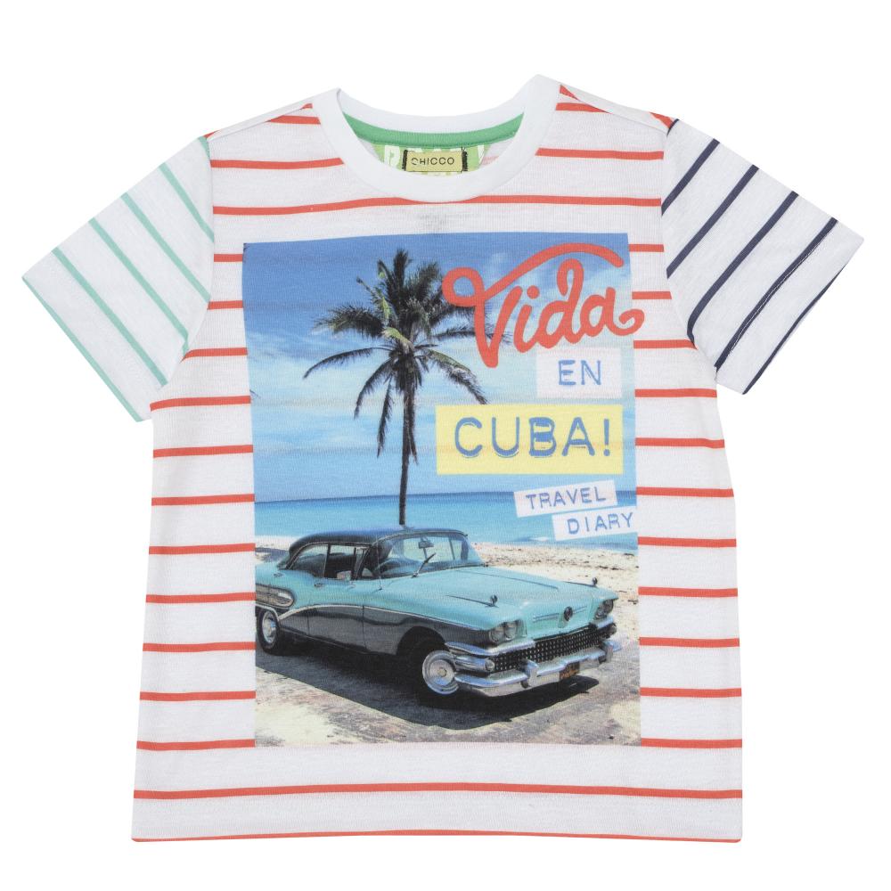 Tricou copii Chicco, alb cu dungi si model