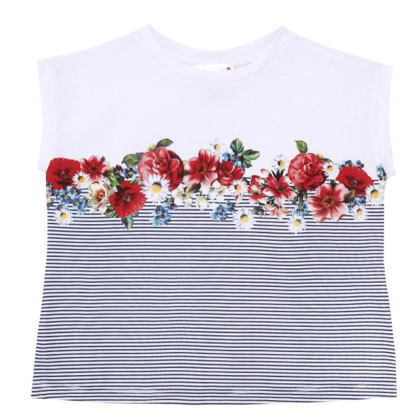 Tricou pentru copii Chicco, fetite, dungi si flori, 61968