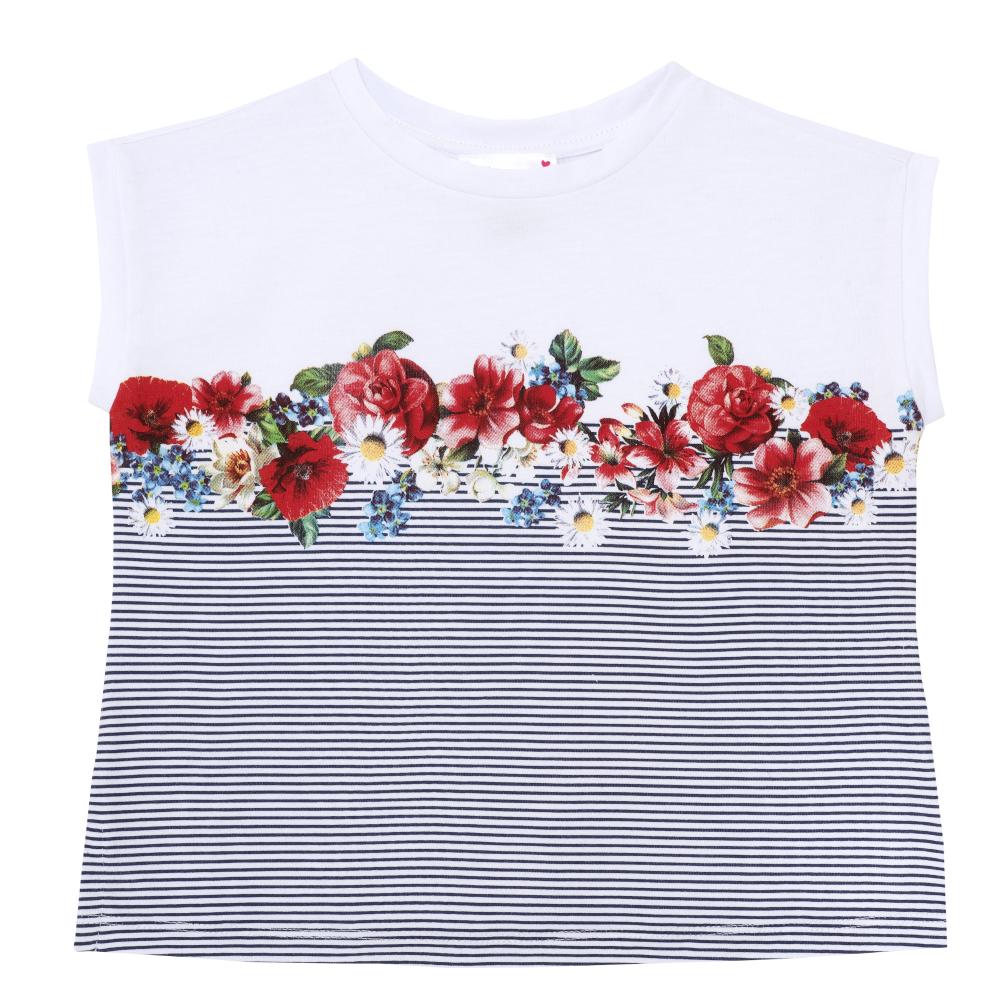 Tricou pentru copii Chicco, fetite, dungi si flori, 61968