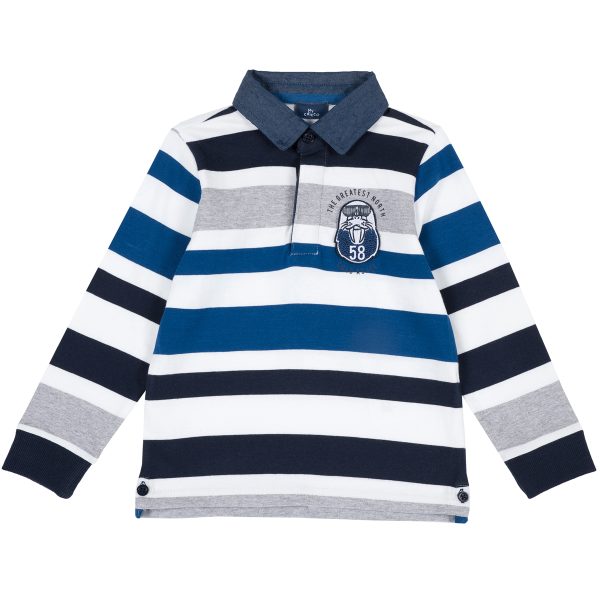 Tricou polo copii Chicco, maneca lunga, dungi albastre, 33520