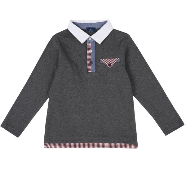 Bluza copii Chicco, tip polo, gri inchis, 33289