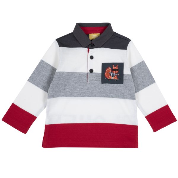 Tricou polo copii Chicco, maneca lunga, alb cu dungi colorate, 33512