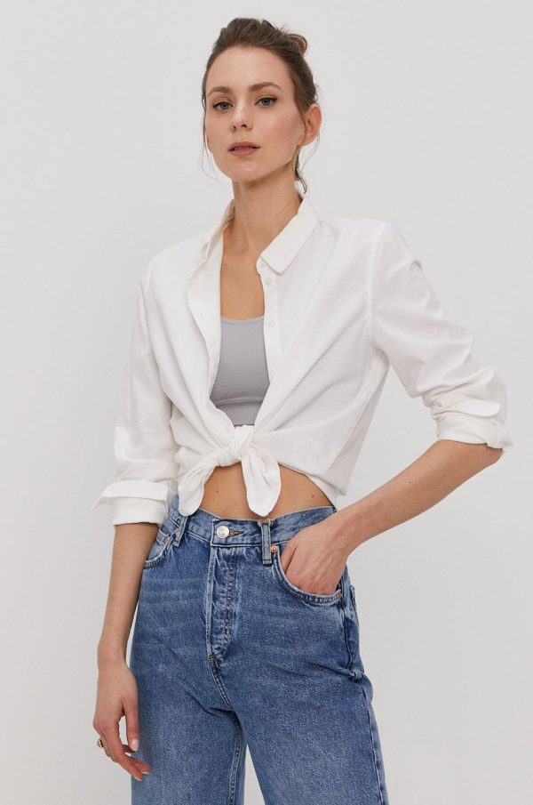 AA00-KDD01P_00X_F1.jpg Pieces Cămașă din bumbac femei, culoarea alb, cu guler clasic, regular