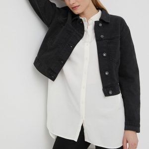 Vero Moda geaca jeans femei, culoarea negru, de tranzitie