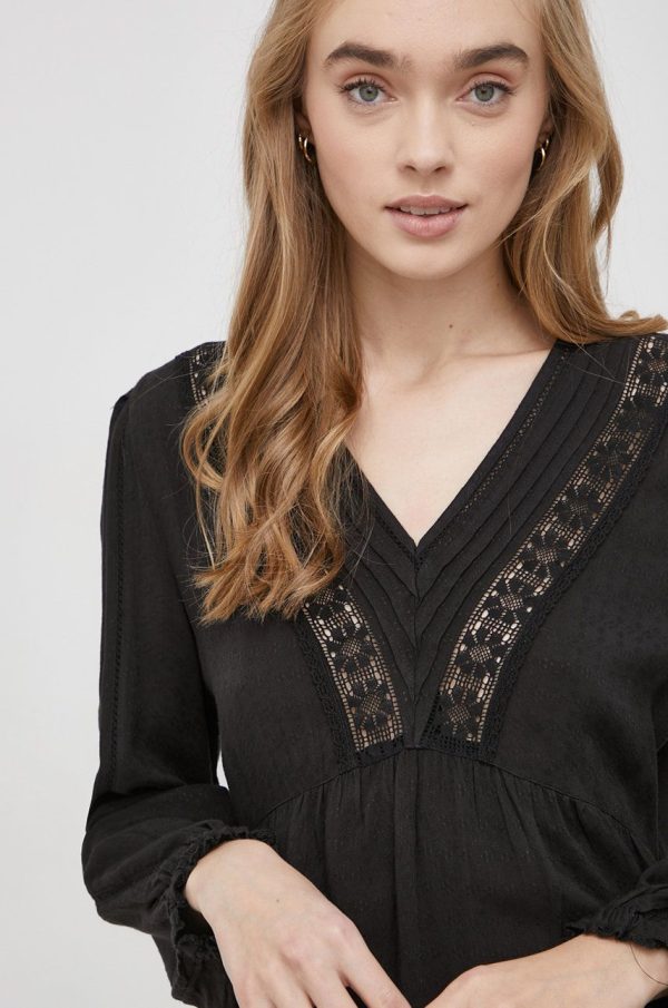 Superdry Bluză femei, culoarea negru, material neted