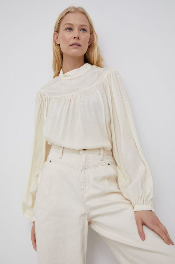 AW21-BDD06I_01X_F1.jpg United Colors of Benetton Bluză femei, culoarea crem, material neted