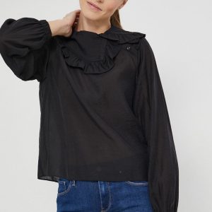 AW21-BDD07F_99X_F1.jpg Sisley Bluză din amestec de in femei, culoarea negru, material neted