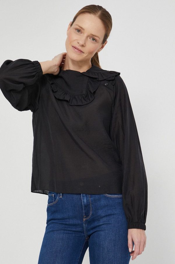 AW21-BDD07F_99X_F1.jpg Sisley Bluză din amestec de in femei, culoarea negru, material neted