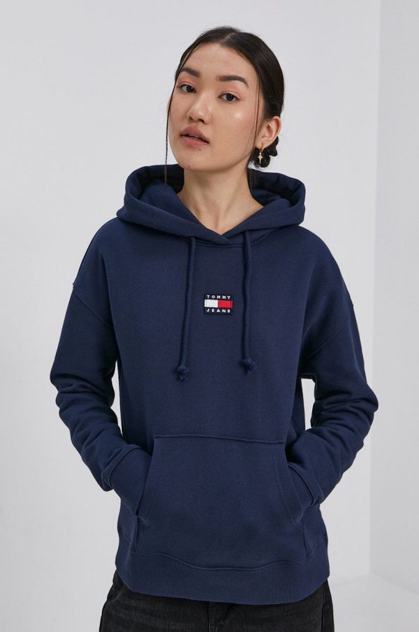 AW21-BLD03B_59X_F1.jpg Tommy Jeans Hanorac de bumbac femei, culoarea albastru marin, cu imprimeu
