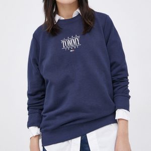 Tommy Jeans Bluză femei, culoarea albastru marin, cu imprimeu