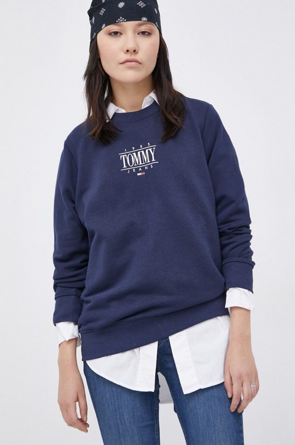 Tommy Jeans Bluză femei, culoarea albastru marin, cu imprimeu