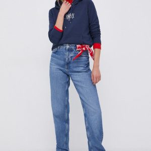 Tommy Jeans Bluză femei, culoarea albastru marin, cu imprimeu