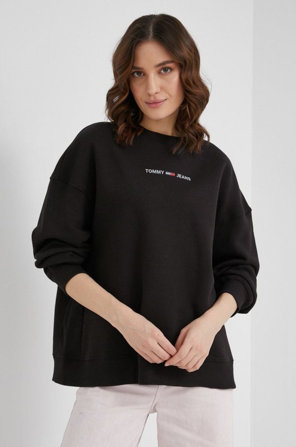 Tommy Jeans Bluză femei, culoarea negru, material neted