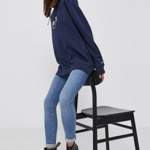 Tommy Jeans Bluză femei, culoarea albastru marin, cu imprimeu