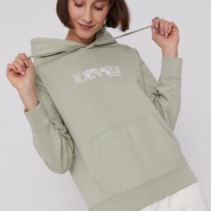 Levi's Hanorac de bumbac femei, culoarea verde, cu imprimeu