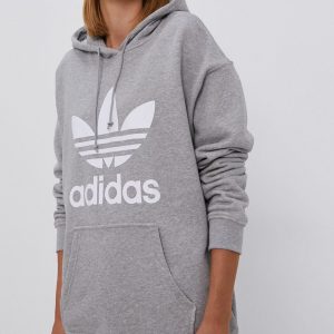 Adidas Originals Hanorac de bumbac H33589 femei, culoarea gri, cu imprimeu