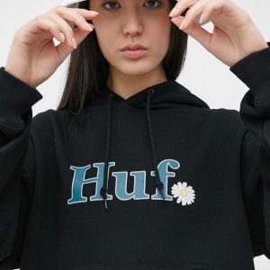 HUF Bluză femei, culoarea negru, cu imprimeu