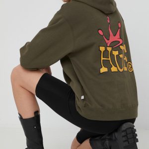HUF bluza femei, culoarea verde, cu imprimeu